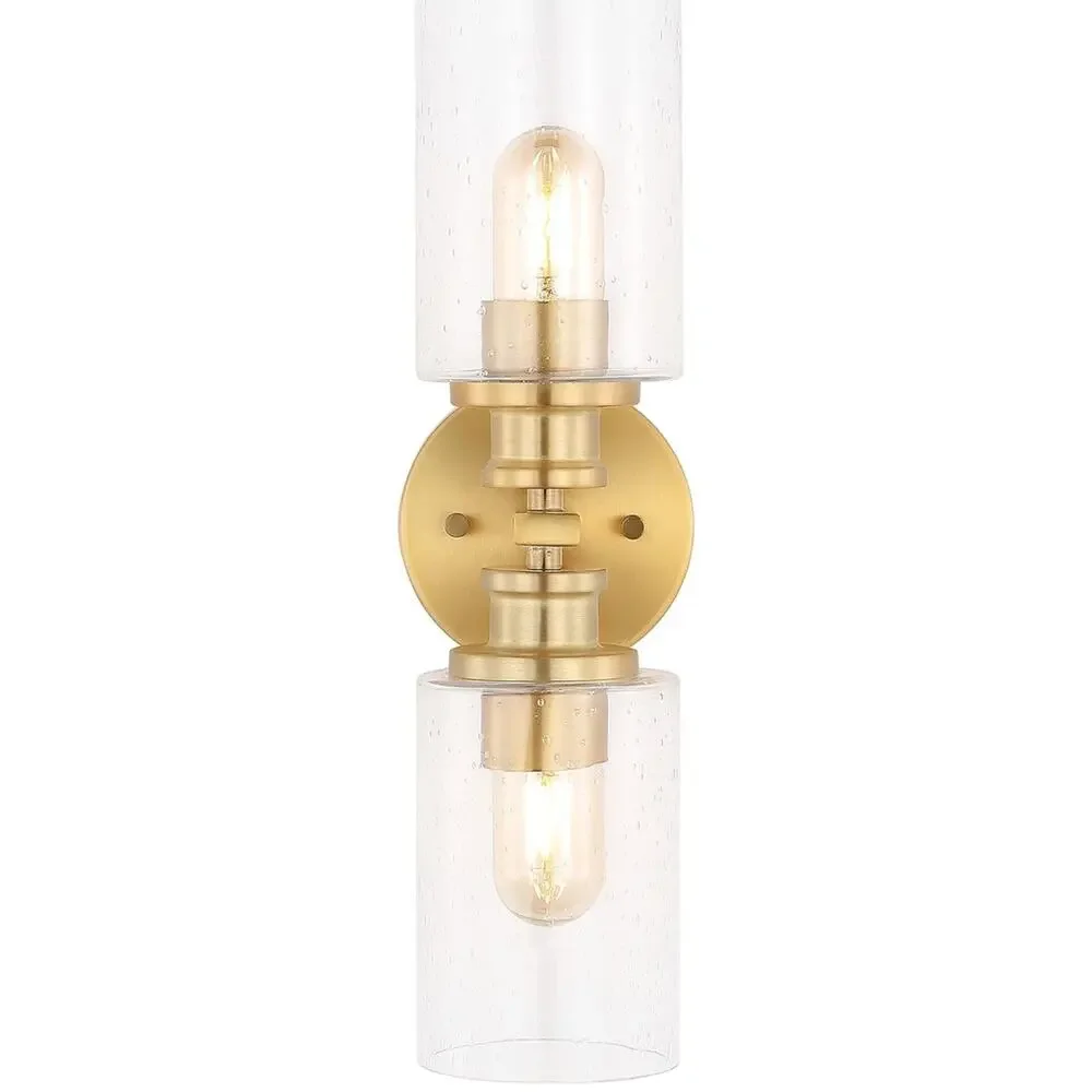 Modern Boho 2-Light Brass Gold Seeded Glass Wall Vanity Fixture LED